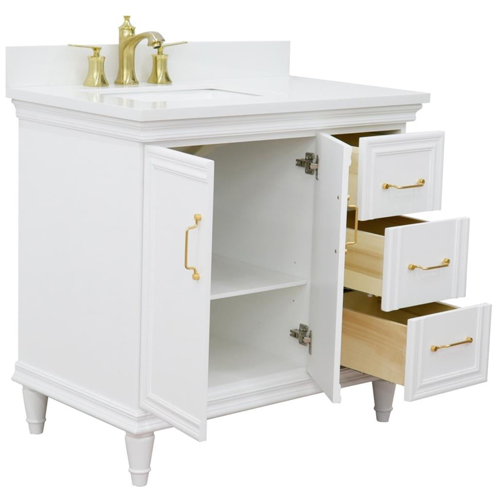 Bellaterra Forli 37" Single Vanity, White, White Quartz Top/Rectangle Sink, Left Door/Left Sink