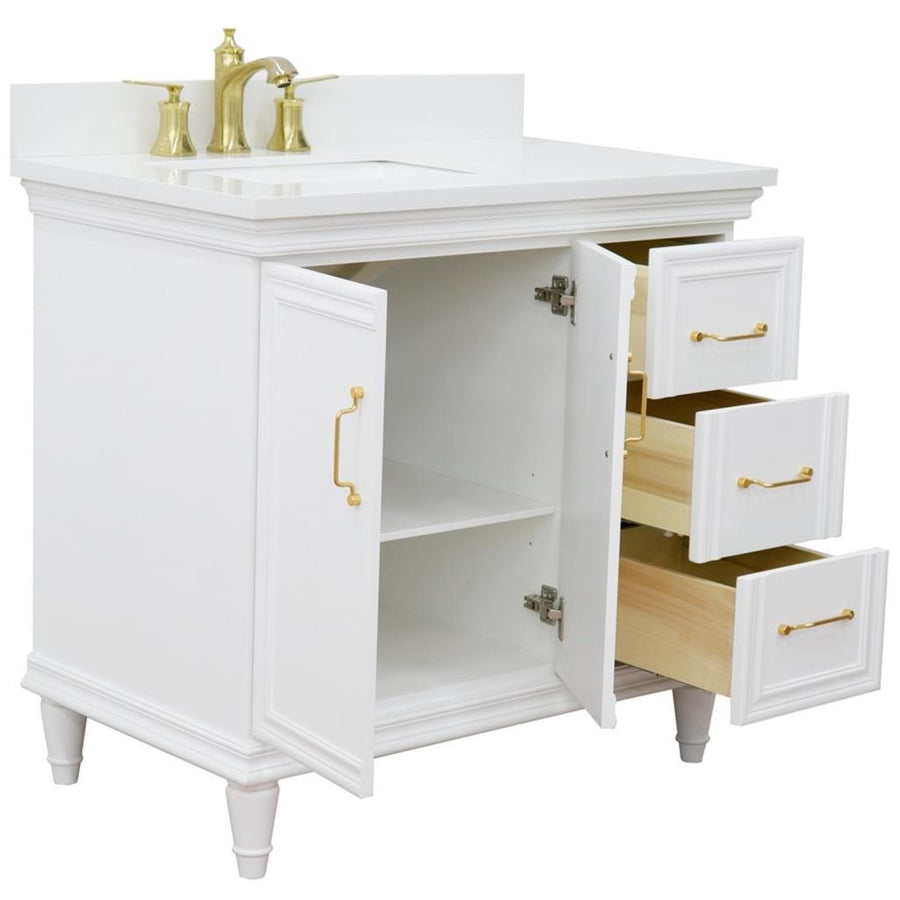 Bellaterra Forli 37" Single Vanity, White, White Quartz Top/Rectangle Sink, Left Door/Left Sink