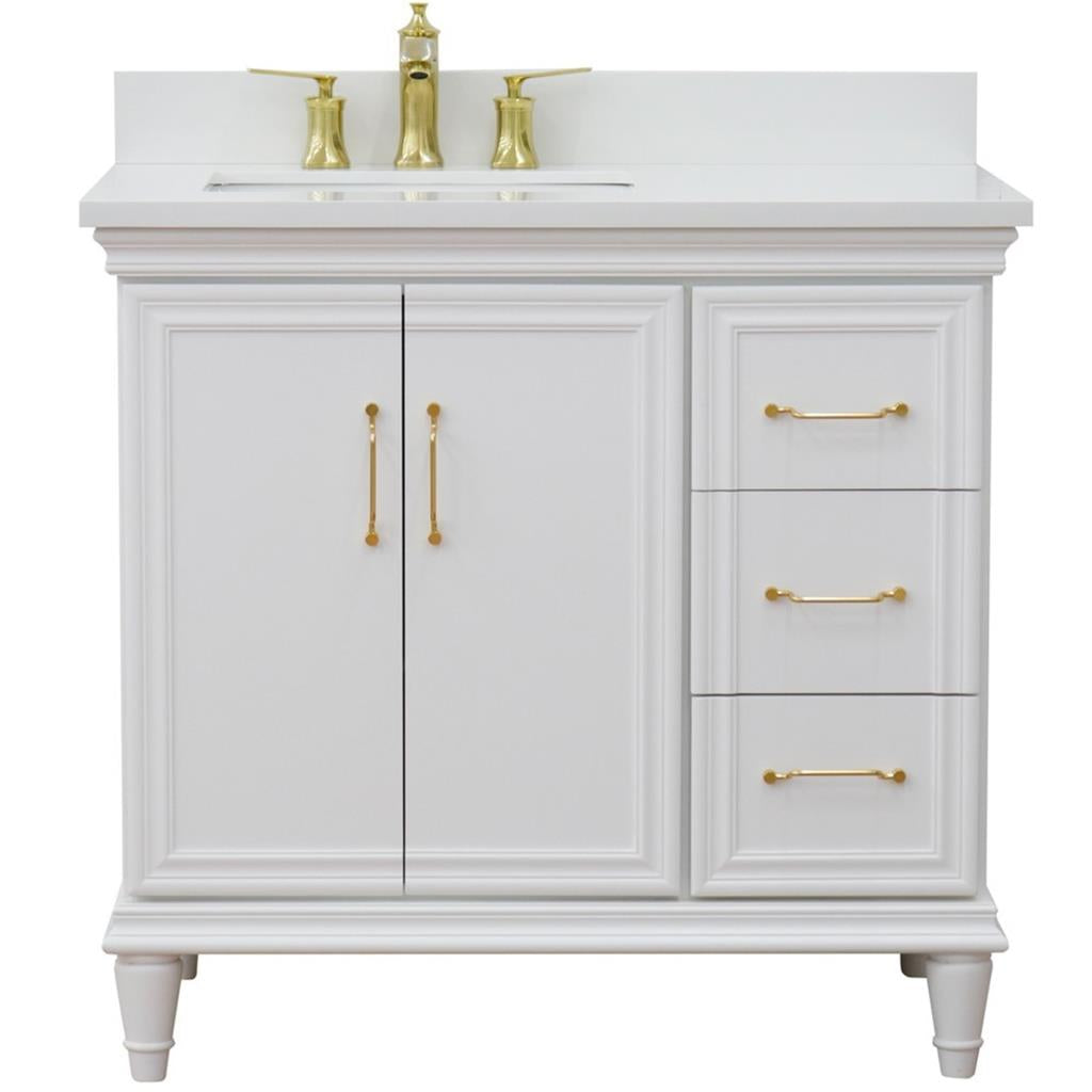 Bellaterra Forli 37" Single Vanity, White, White Quartz Top/Rectangle Sink, Left Door/Left Sink