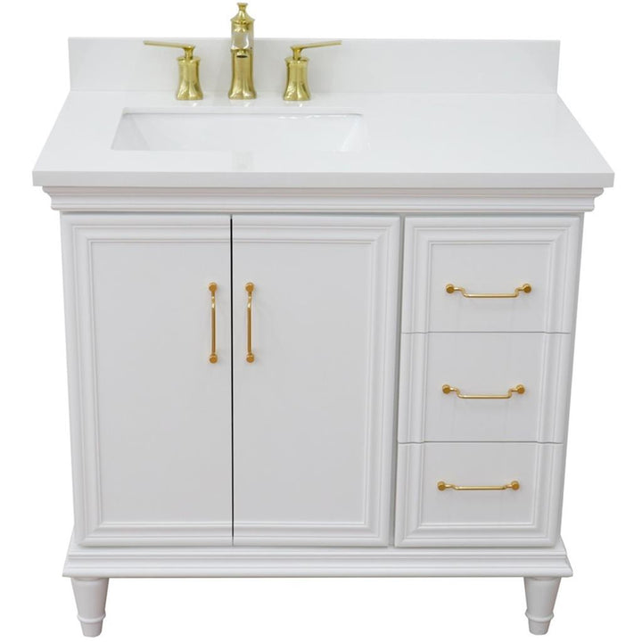 Bellaterra Forli 37" Single Vanity, White, White Quartz Top/Rectangle Sink, Left Door/Left Sink