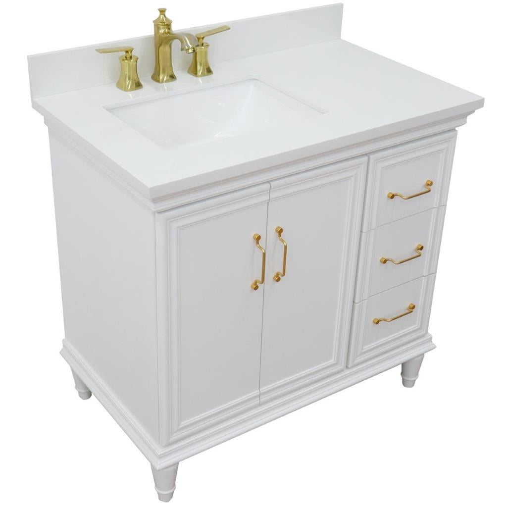 Bellaterra Forli 37" Single Vanity, White, White Quartz Top/Rectangle Sink, Left Door/Left Sink