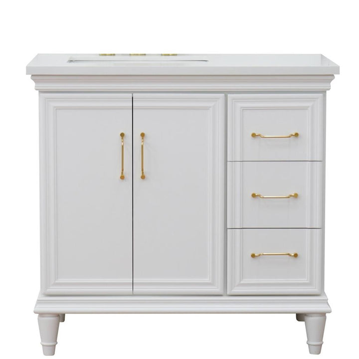 Bellaterra Forli 37" Single Vanity, White, White Quartz Top/Rectangle Sink, Left Door/Left Sink