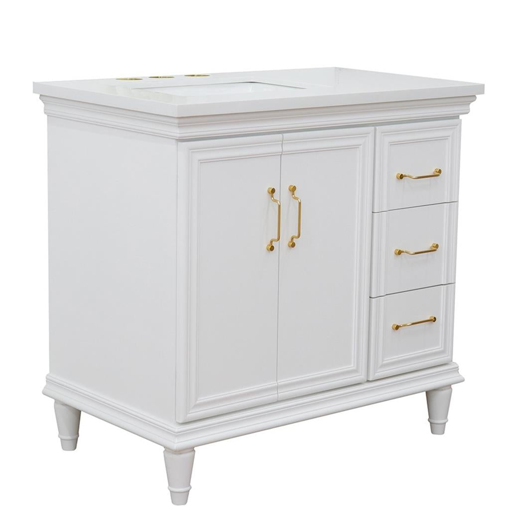 Bellaterra Forli 37" Single Vanity, White, White Quartz Top/Rectangle Sink, Left Door/Left Sink