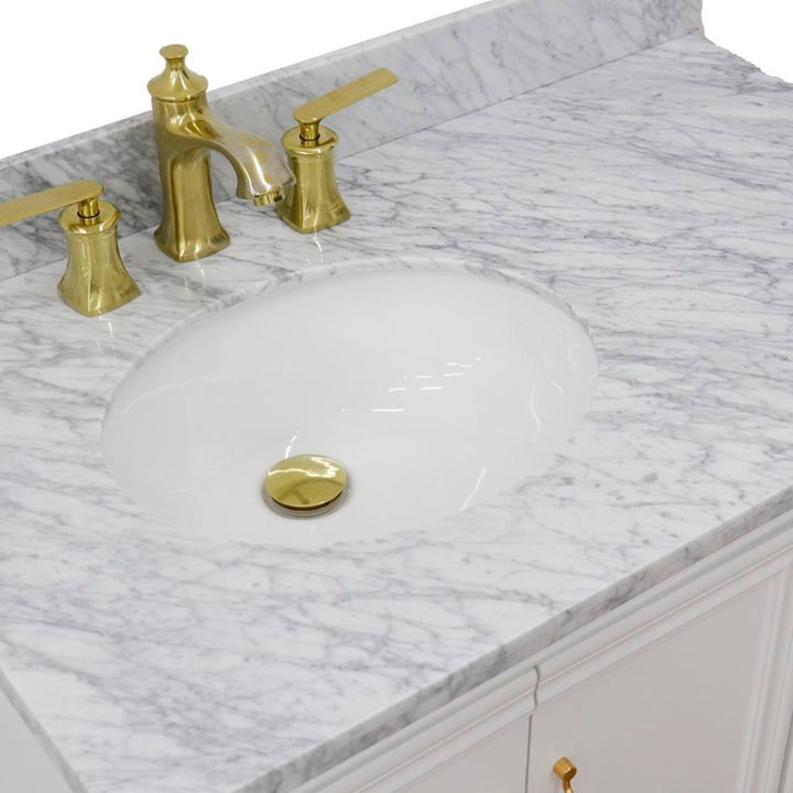 Bellaterra Forli 37" Single Vanity, White, White Carrara Marble Top/Oval Sink, Left Door/Left Sink