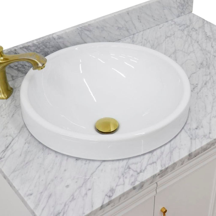 Bellaterra Forli 37" Single Vanity, White, White Carrara Marble Top/Round Sink, Left Door/Left Sink