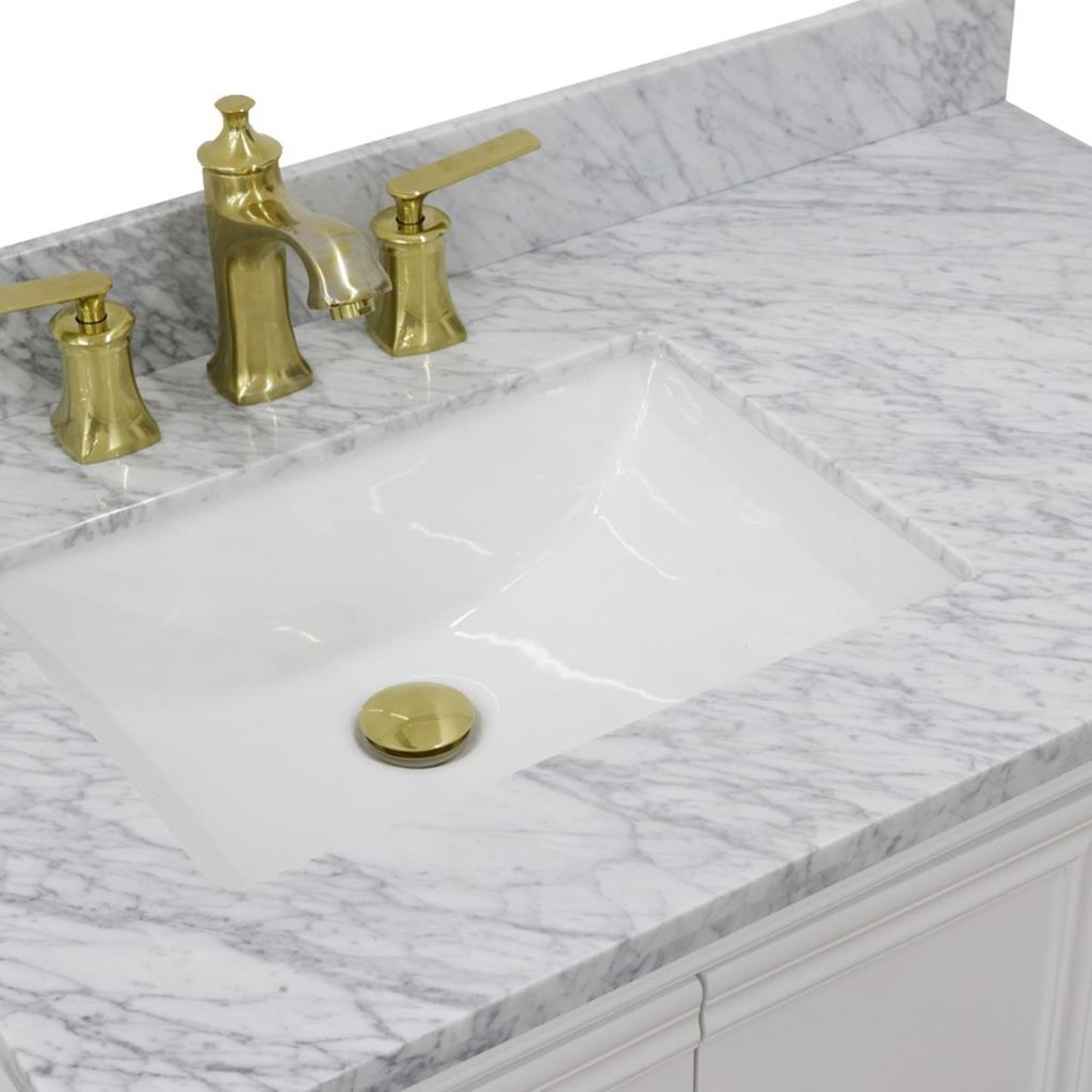 Bellaterra Forli 37" Single Vanity, White, White Carrara Marble Top/Rectangle Sink, Left Door/Left Sink