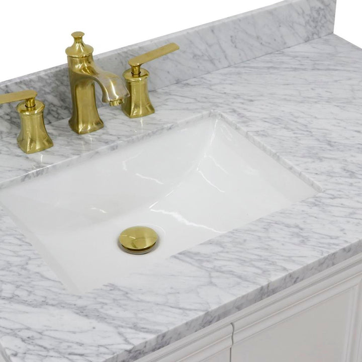 Bellaterra Forli 37" Single Vanity, White, White Carrara Marble Top/Rectangle Sink, Left Door/Left Sink