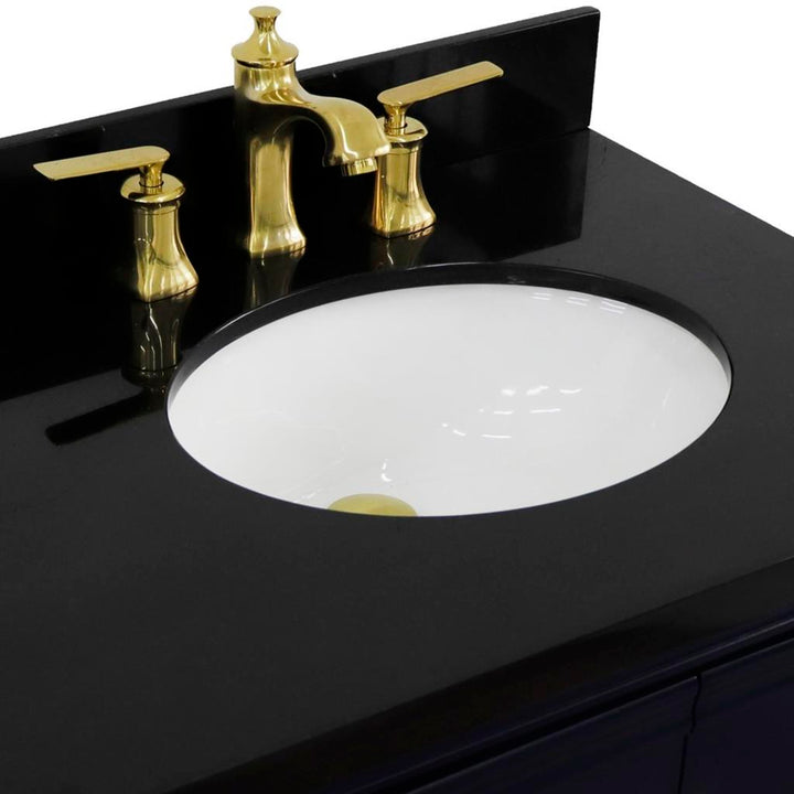 Bellaterra Forli 37" Single Vanity, Blue, Black Galaxy Granite Top/Oval Sink, Right Door/Right Sink