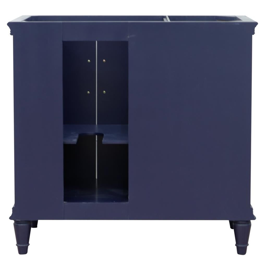 Bellaterra Forli 37" Single Vanity, Blue, Black Galaxy Granite Top/Oval Sink, Right Door/Right Sink