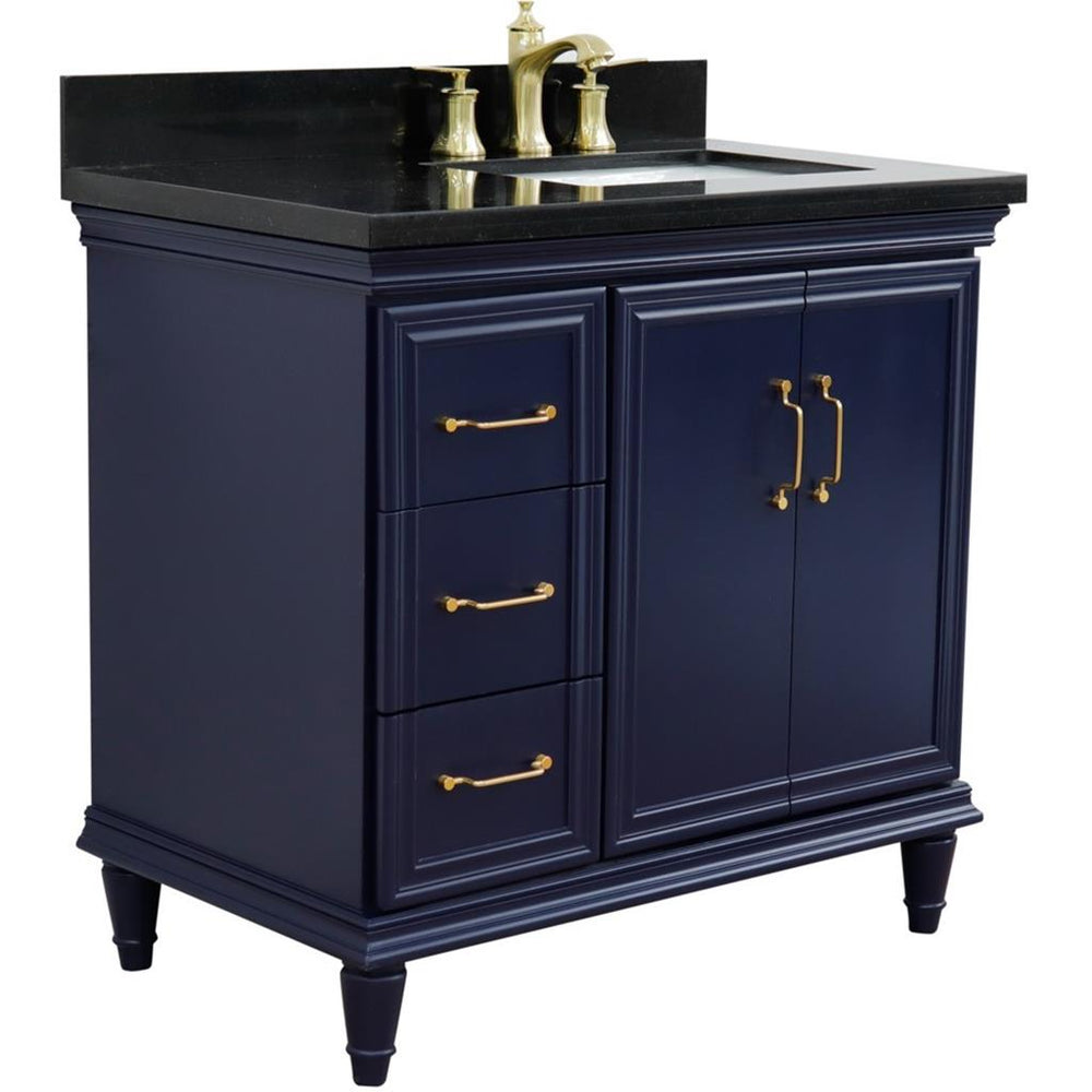 Bellaterra Home Forli 36" Blue Vanity, Door on Right, Rectangle Sink Black Galaxy Granite#top-options_black-galaxy-granite