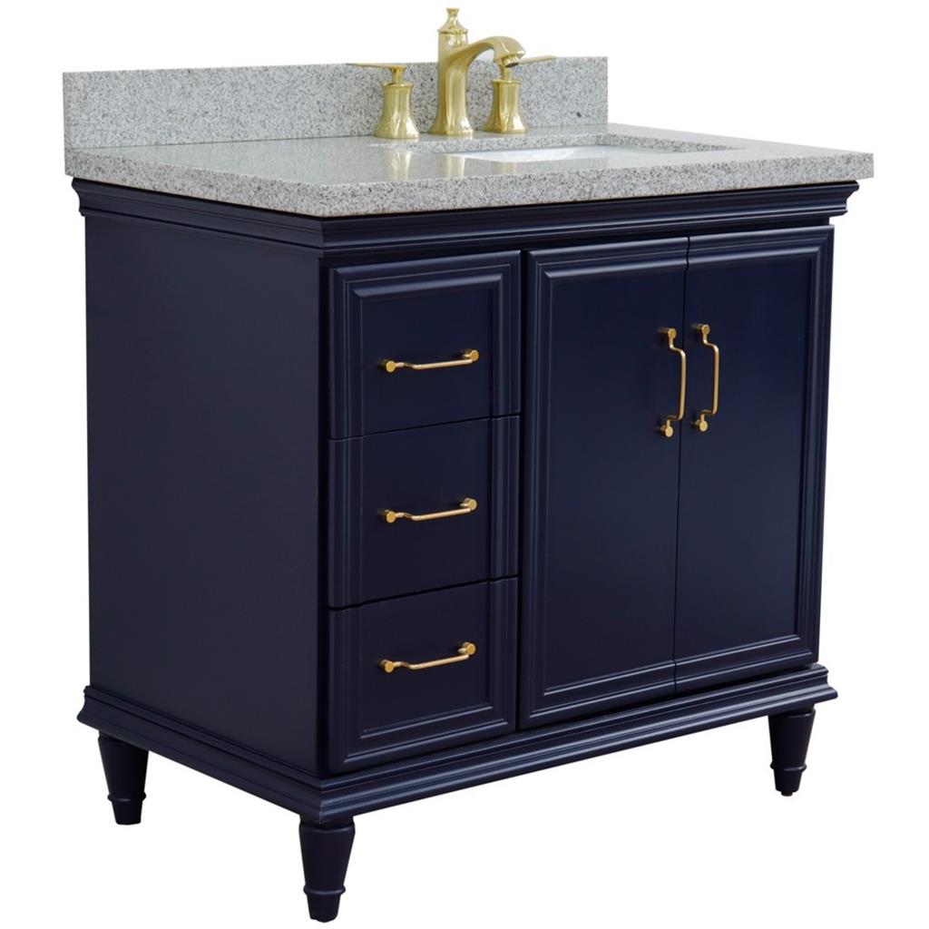 Bellaterra Forli 37" Single Vanity, Blue, Gray Granite Top/Rectangle Sink, Right Door/Right Sink