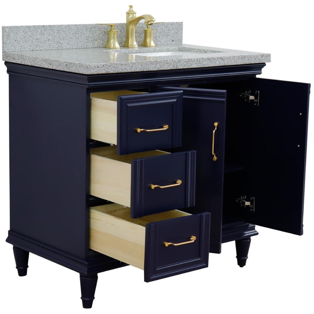 Bellaterra Forli 37" Single Vanity, Blue, Gray Granite Top/Rectangle Sink, Right Door/Right Sink