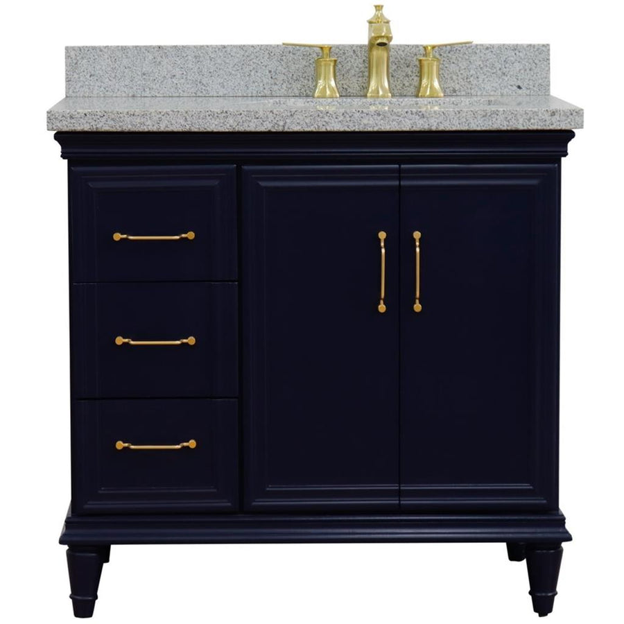 Bellaterra Forli 37" Single Vanity, Blue, Gray Granite Top/Rectangle Sink, Right Door/Right Sink