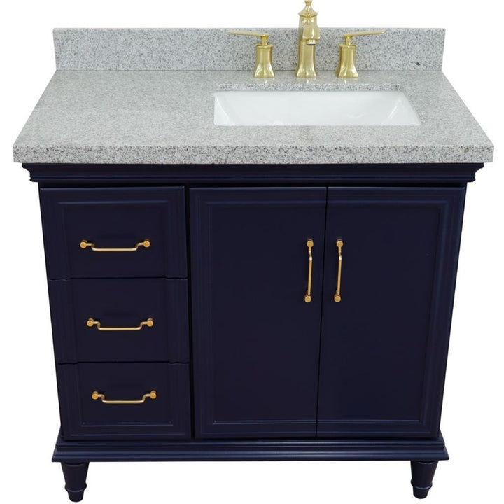 Bellaterra Forli 37" Single Vanity, Blue, Gray Granite Top/Rectangle Sink, Right Door/Right Sink