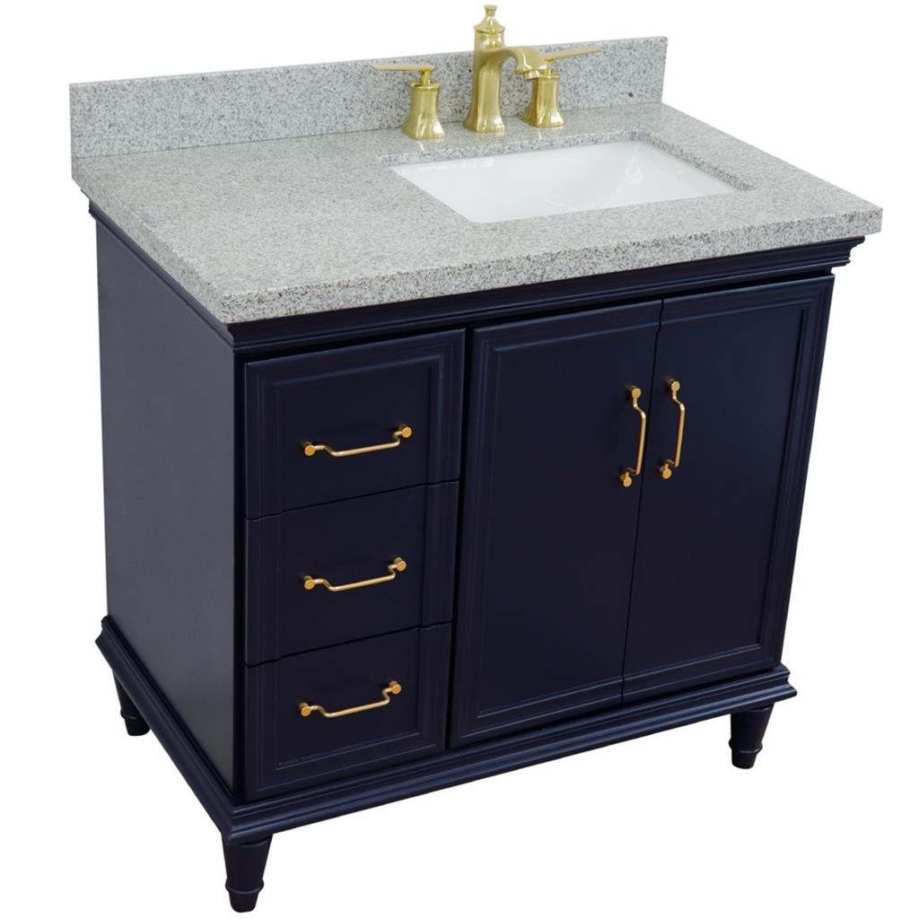 Bellaterra Forli 37" Single Vanity, Blue, Gray Granite Top/Rectangle Sink, Right Door/Right Sink