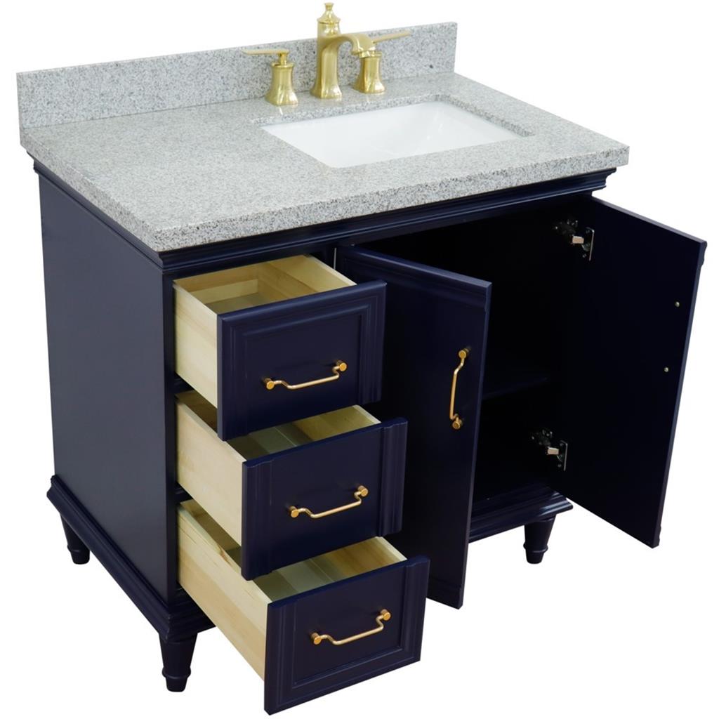 Bellaterra Forli 37" Single Vanity, Blue, Gray Granite Top/Rectangle Sink, Right Door/Right Sink