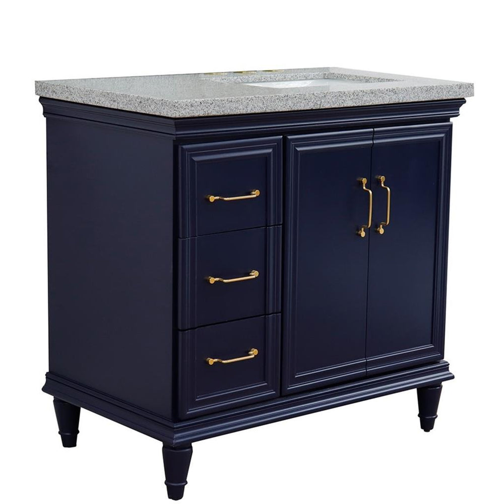 Bellaterra Forli 37" Single Vanity, Blue, Gray Granite Top/Rectangle Sink, Right Door/Right Sink