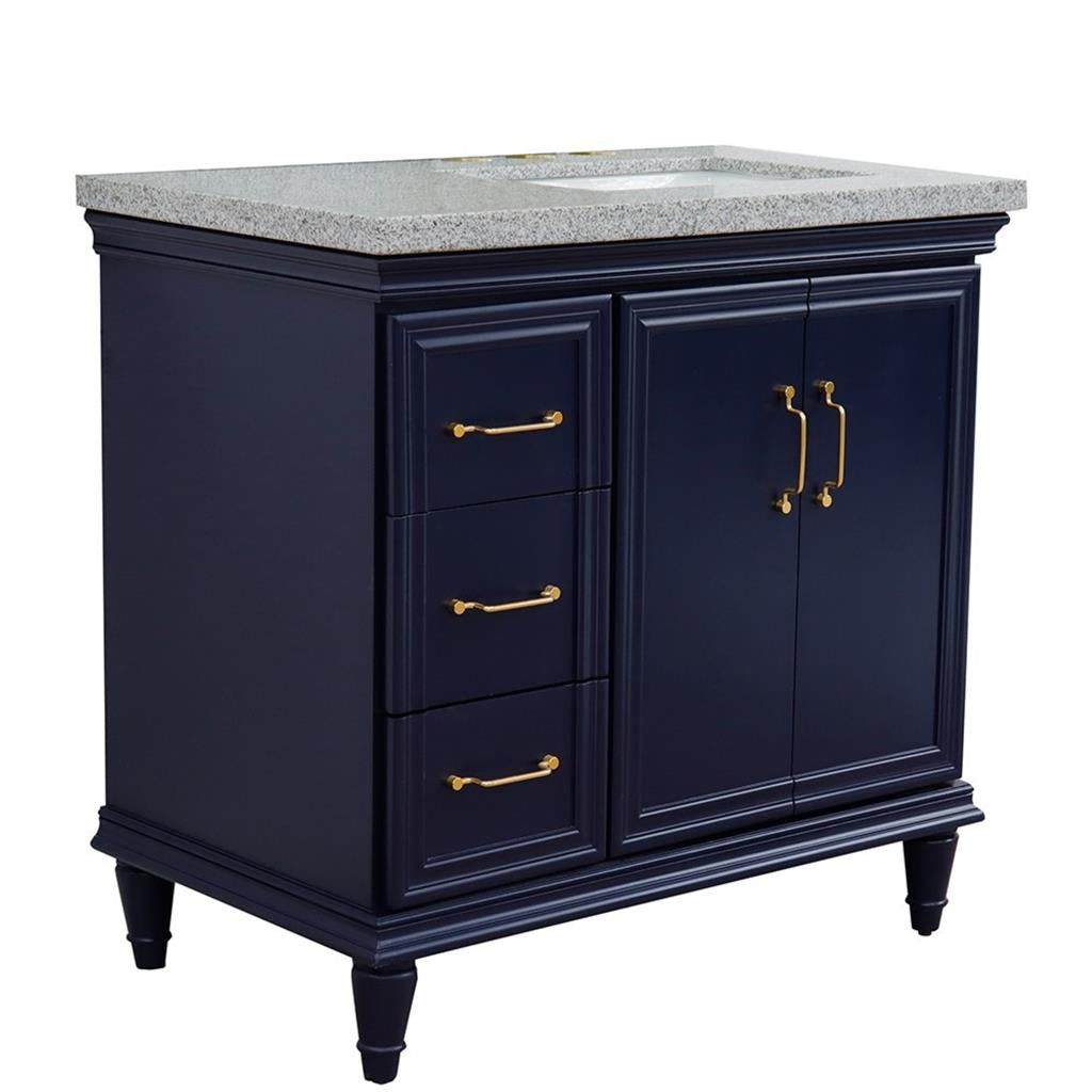 Bellaterra Forli 37" Single Vanity, Blue, Gray Granite Top/Rectangle Sink, Right Door/Right Sink