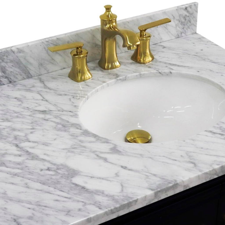 Bellaterra Forli 37" Single Vanity, Blue, White Carrara Marble Top/Oval Sink, Right Door/Right Sink