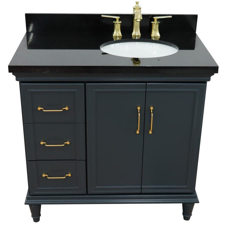 Bellaterra Forli 37" Single Vanity, Dark Gray, Black Galaxy Granite Top/Oval Sink, Right Door/Right Sink