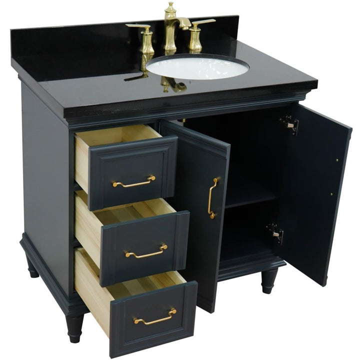 Bellaterra Forli 37" Single Vanity, Dark Gray, Black Galaxy Granite Top/Oval Sink, Right Door/Right Sink