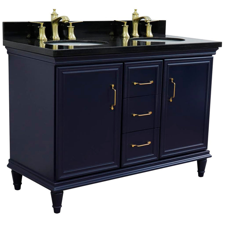 Bellaterra Forli 49" Double Vanity, Blue, Black Galaxy Granite Top/Oval Sink