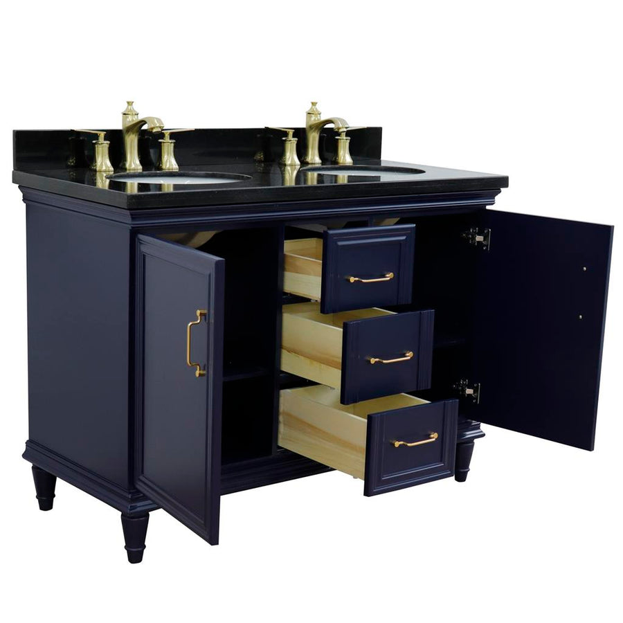 Bellaterra Forli 49" Double Vanity, Blue, Black Galaxy Granite Top/Oval Sink