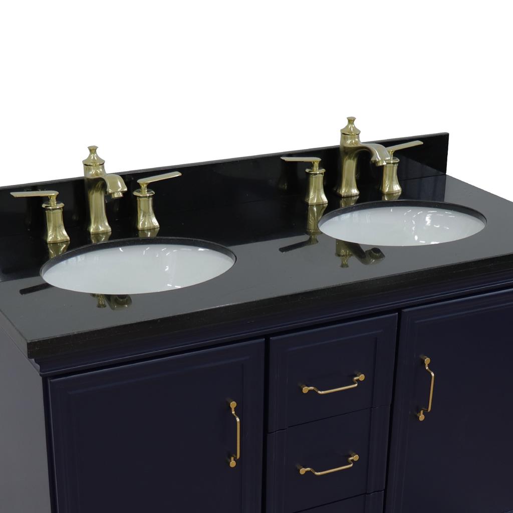 Bellaterra Forli 49" Double Vanity, Blue, Black Galaxy Granite Top/Oval Sink