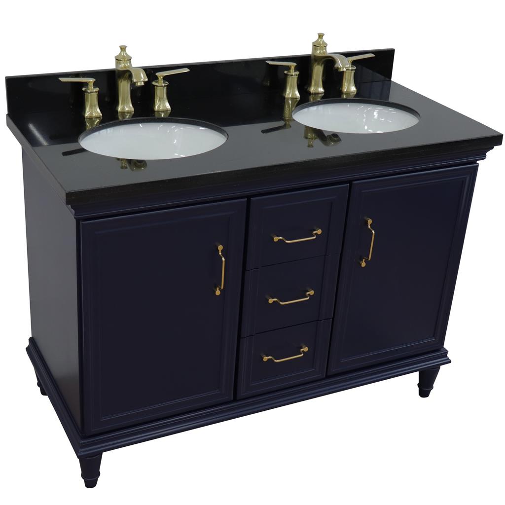 Bellaterra Forli 49" Double Vanity, Blue, Black Galaxy Granite Top/Oval Sink