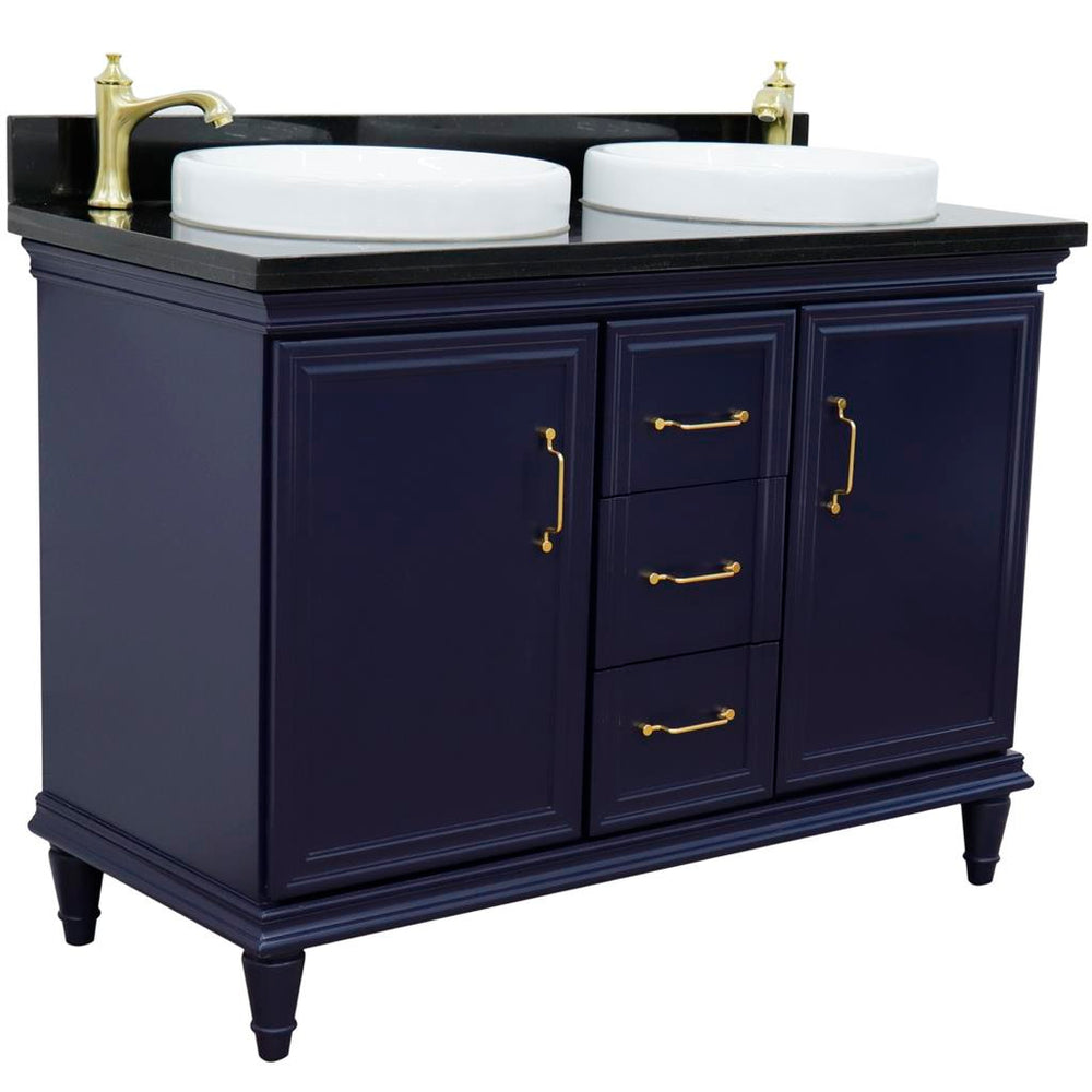 Bellaterra Home Forli 48" Blue Double Vanity, Round Sink Black Galaxy Granite#top-options_black-galaxy-granite