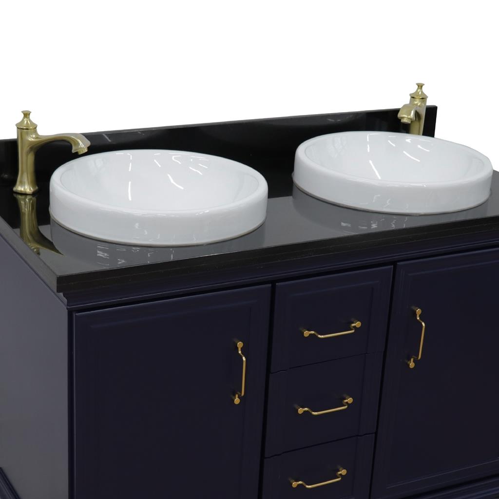 Bellaterra Forli 49" Double Vanity, Blue, Black Galaxy Granite Top/Round Sink