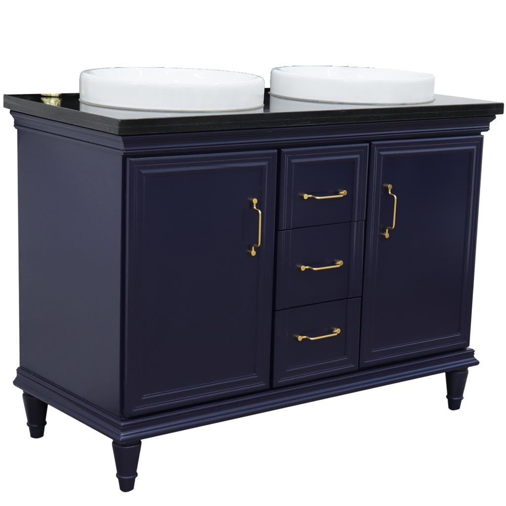 Bellaterra Forli 49" Double Vanity, Blue, Black Galaxy Granite Top/Round Sink