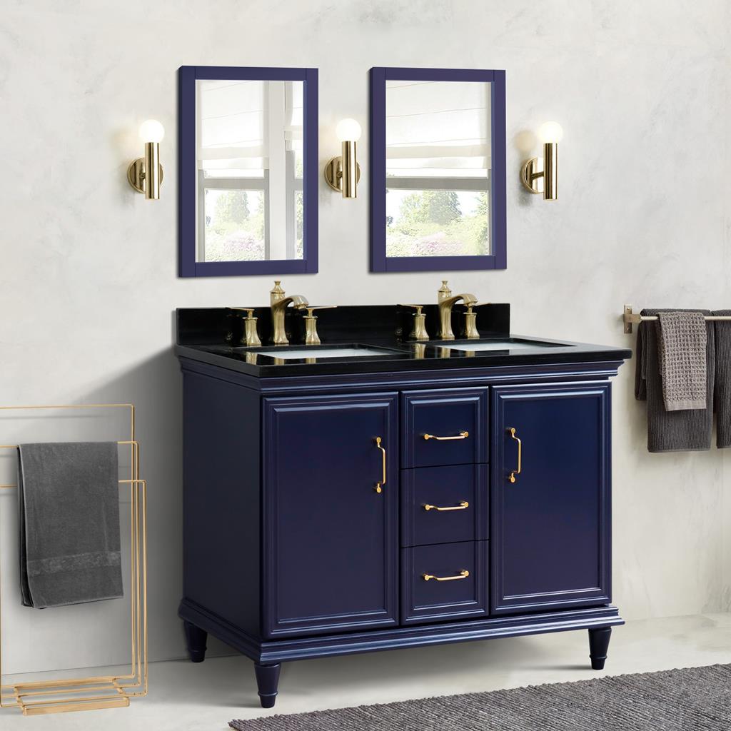 Bellaterra Forli 49" Double Vanity, Blue, Black Galaxy Granite Top/Rectangle Sink