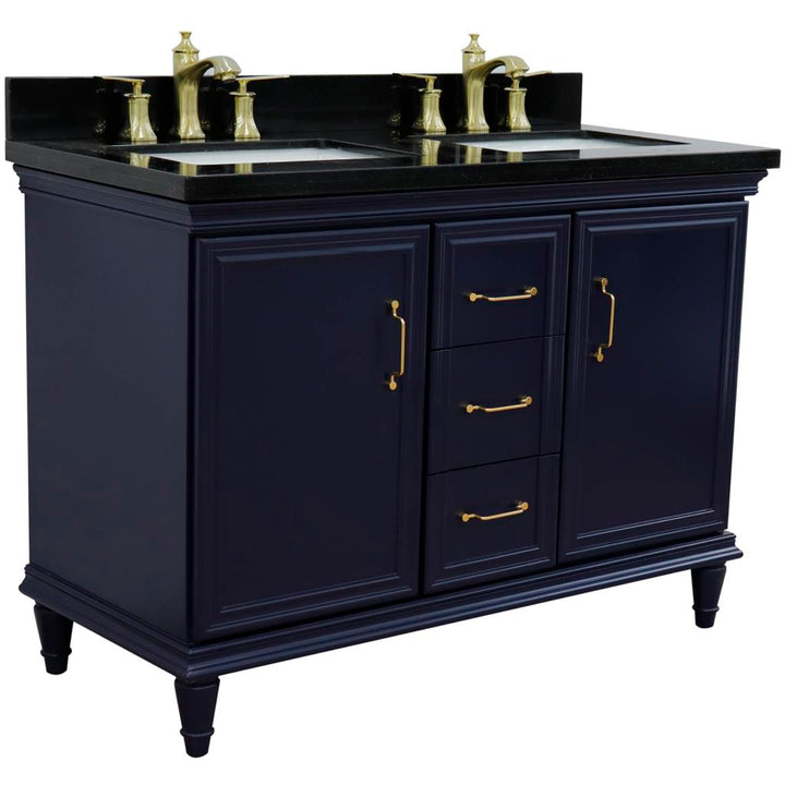 Bellaterra Forli 49" Double Vanity, Blue, Black Galaxy Granite Top/Rectangle Sink