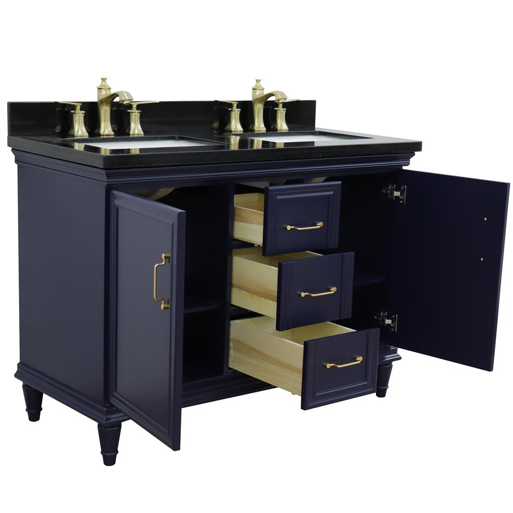 Bellaterra Forli 49" Double Vanity, Blue, Black Galaxy Granite Top/Rectangle Sink