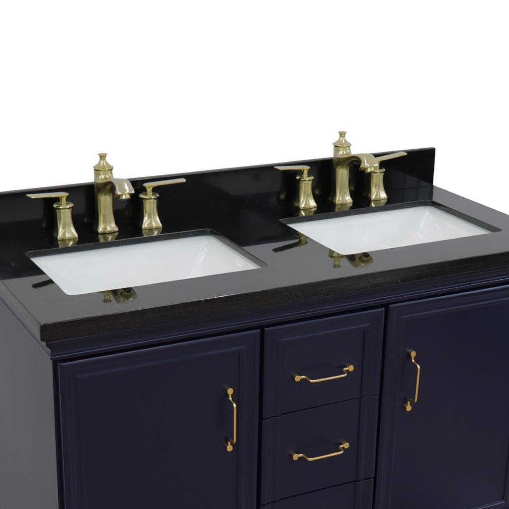 Bellaterra Forli 49" Double Vanity, Blue, Black Galaxy Granite Top/Rectangle Sink