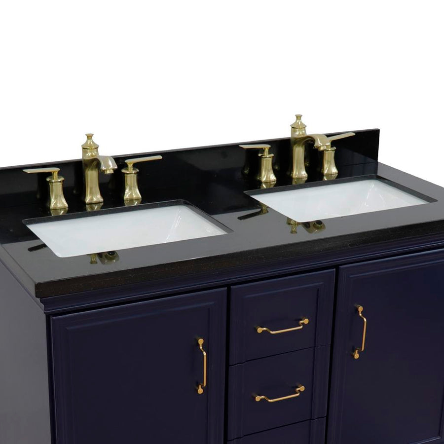 Bellaterra Forli 49" Double Vanity, Blue, Black Galaxy Granite Top/Rectangle Sink