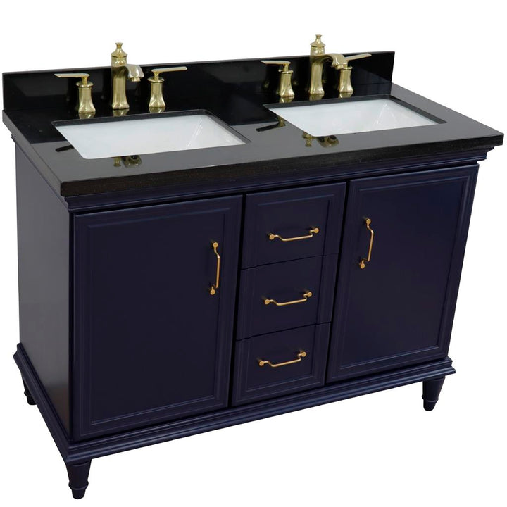 Bellaterra Forli 49" Double Vanity, Blue, Black Galaxy Granite Top/Rectangle Sink