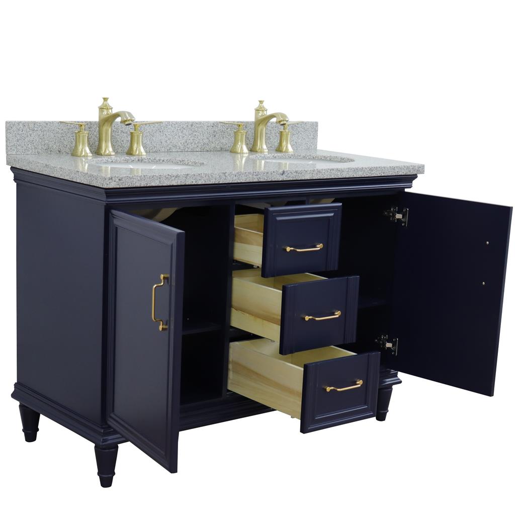 Bellaterra Forli 49" Double Vanity, Blue, Gray Granite Top/Oval Sink