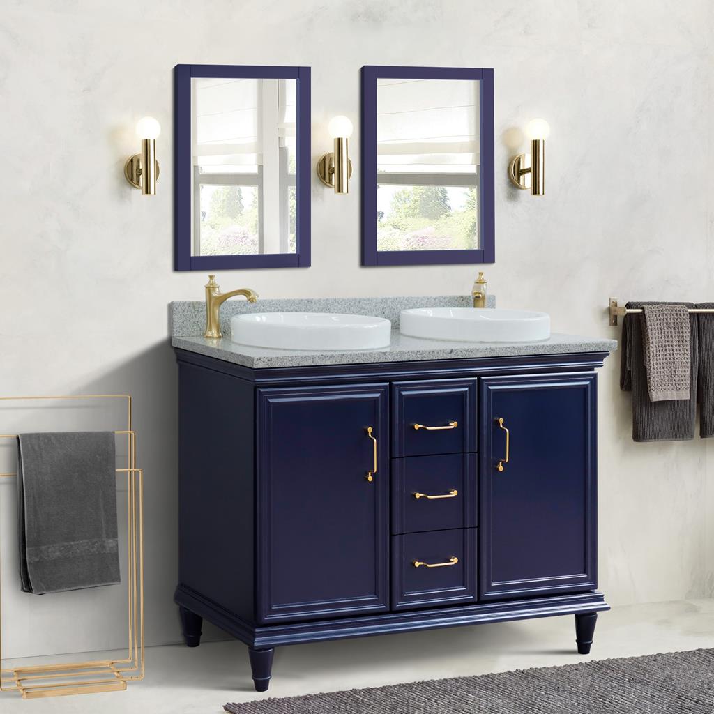 Bellaterra Forli 49" Double Vanity, Blue, Gray Granite Top/Round Sink