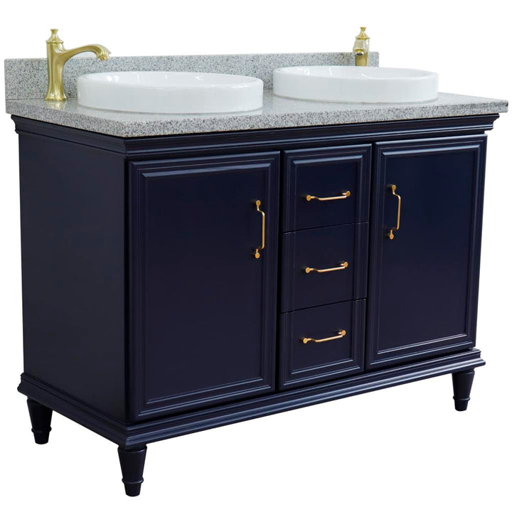 Bellaterra Forli 49" Double Vanity, Blue, Gray Granite Top/Round Sink