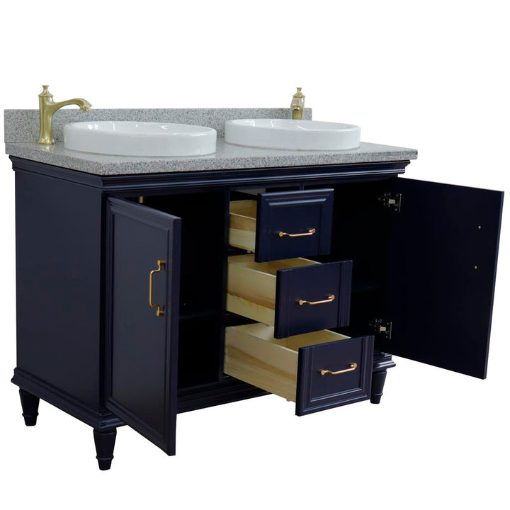 Bellaterra Forli 49" Double Vanity, Blue, Gray Granite Top/Round Sink