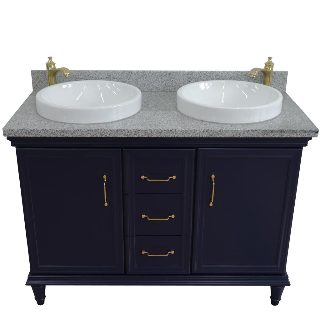 Bellaterra Forli 49" Double Vanity, Blue, Gray Granite Top/Round Sink