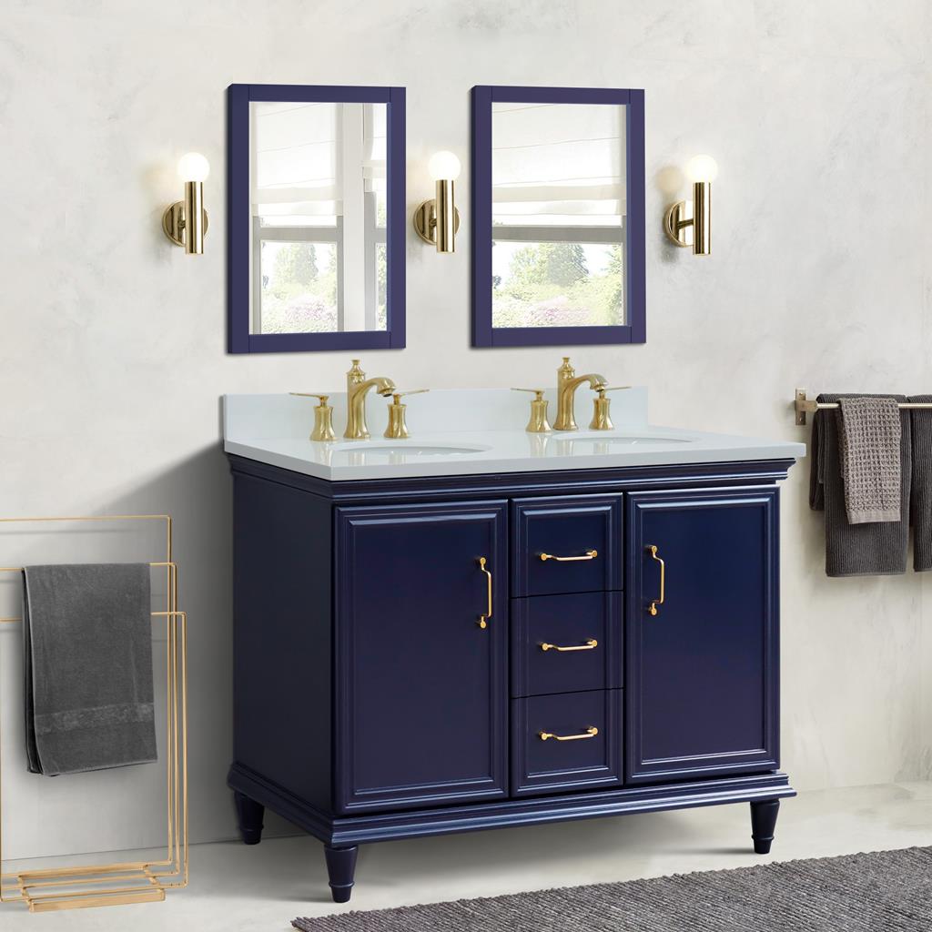 Bellaterra Forli 49" Double Vanity, Blue, White Quartz Top/Oval Sink