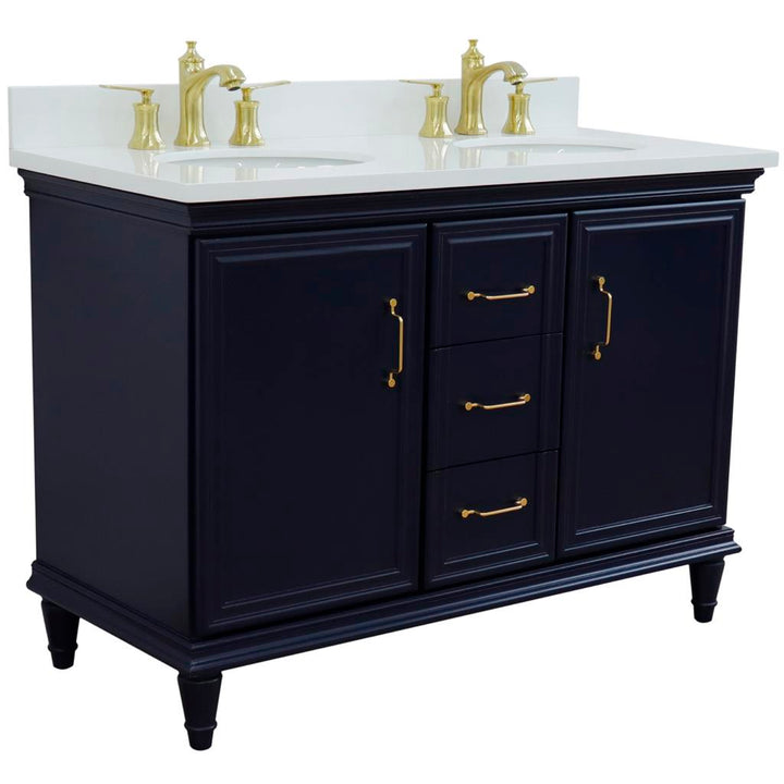 Bellaterra Forli 49" Double Vanity, Blue, White Quartz Top/Oval Sink