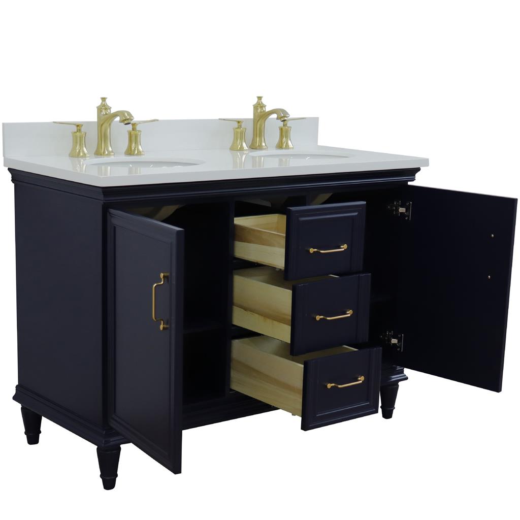 Bellaterra Forli 49" Double Vanity, Blue, White Quartz Top/Oval Sink