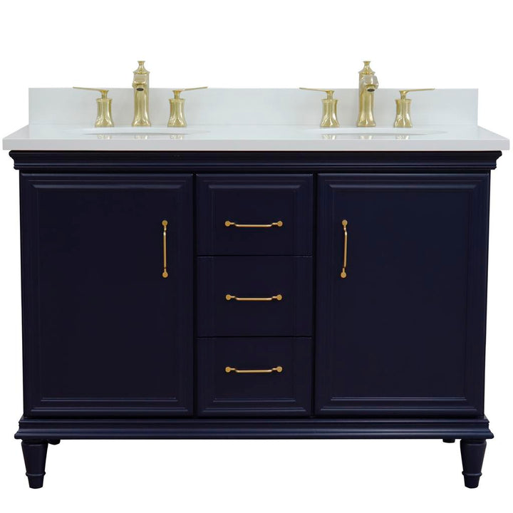 Bellaterra Forli 49" Double Vanity, Blue, White Quartz Top/Oval Sink