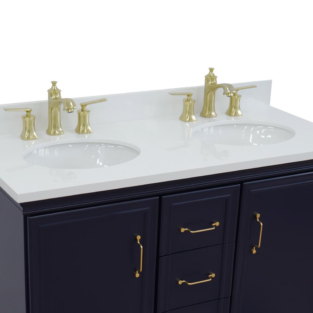 Bellaterra Forli 49" Double Vanity, Blue, White Quartz Top/Oval Sink