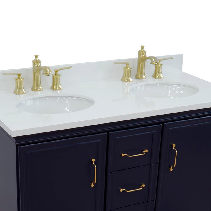 Bellaterra Forli 49" Double Vanity, Blue, White Quartz Top/Oval Sink