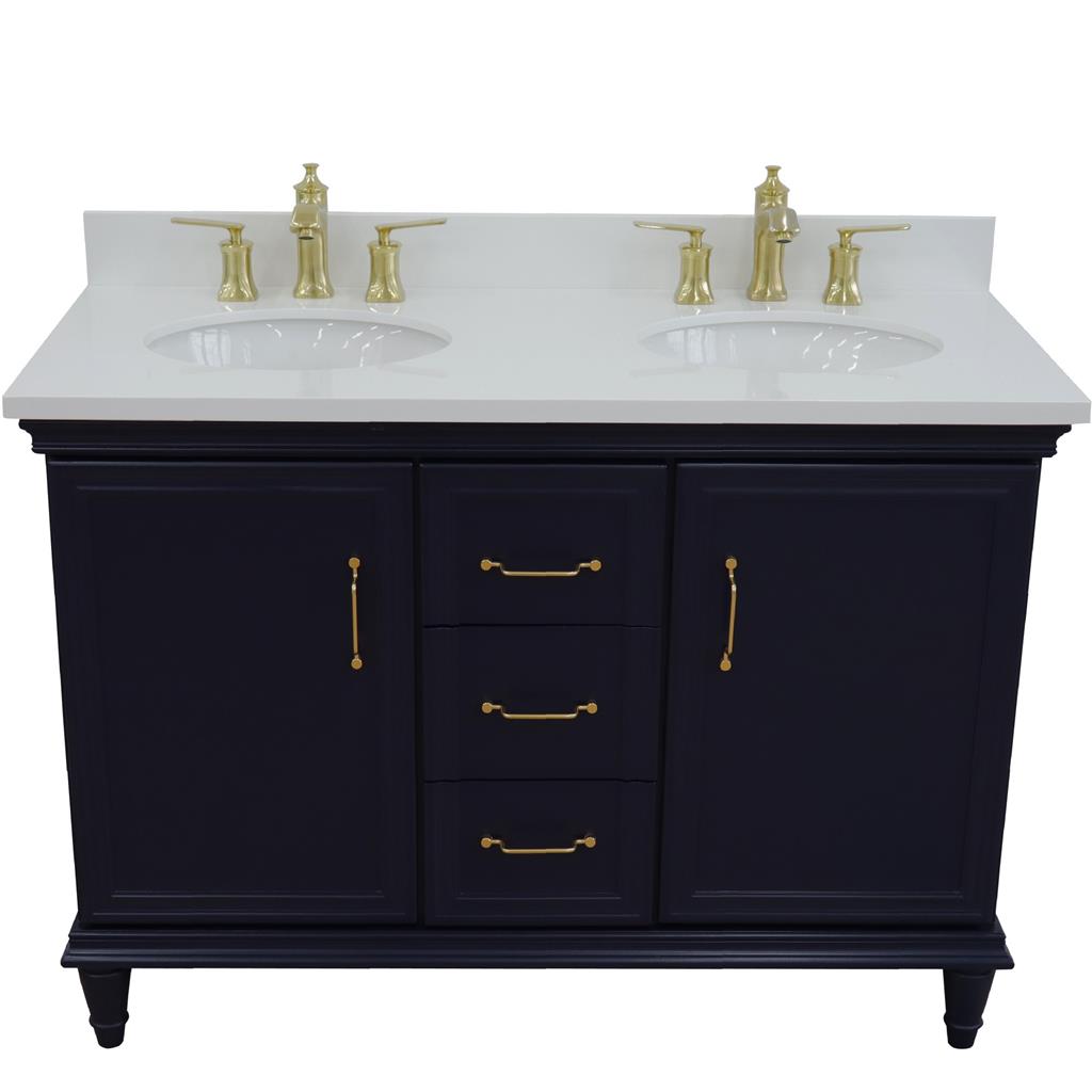 Bellaterra Forli 49" Double Vanity, Blue, White Quartz Top/Oval Sink